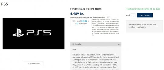 丹麦零售网站上架了PS5的预购链接